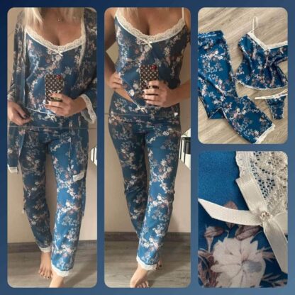 Lucifer kék virágos szatén pizsama L-XL-ig