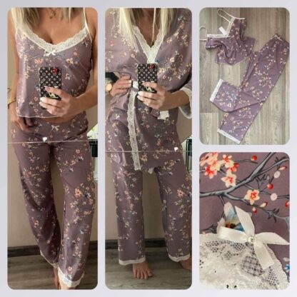 Lucifer lila virágos szatén pizsama S-XL-ig